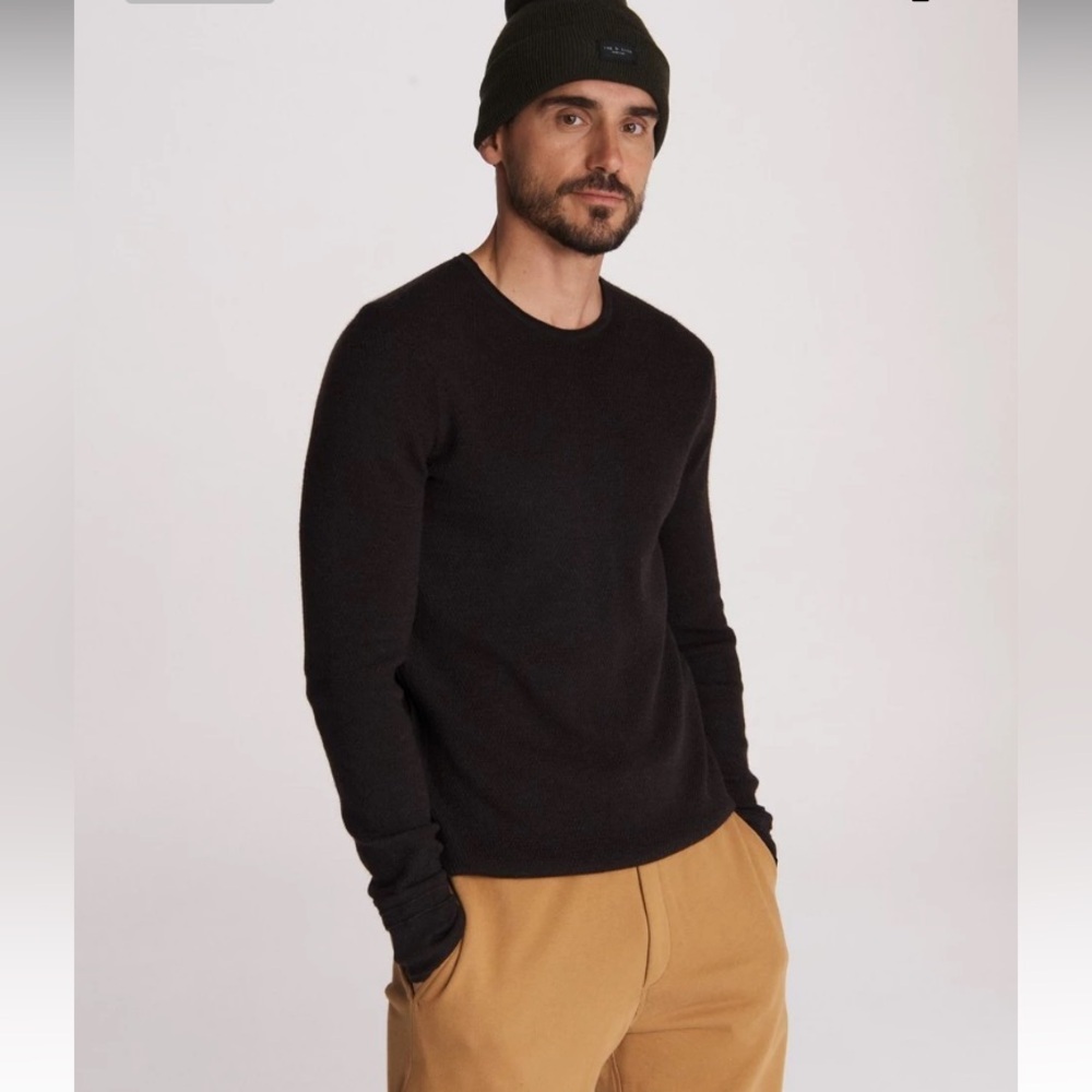 Rag & Bone Collin‎ Wool Pique Sweater Crewneck in Black XL